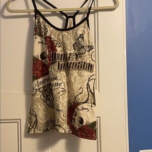 Harley-Davidson Women's Skull and Rose Camisole - Black and Cream